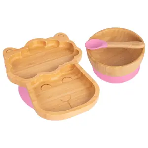 Tiny Dining - Children's Bamboo Suction Llama Dinner Set - Pink