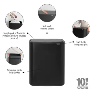 Bo Touch Bin, 60 litre, with 1 inner Plastic Bucket Black