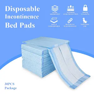 LUXEVITA Disposable Incontinence Bed Pads 24x36 Inch High Absorbent Bed Mats Self-Adhesive Mattress Protectors (2 pack x 30 Pads)