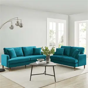 Brigette 3-Seater Teal Velvet Sofa With Antique Brass Castor Legs - Daals - Sofas