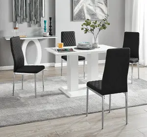 Furniturebox UK 4 Seater Dining Set - Imperia White High Gloss Dining Table and Chairs - 4 Black Milan Chairs