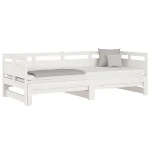 Berkfield Pull-out Day Bed White Solid Wood Pine 2x(90x190) cm