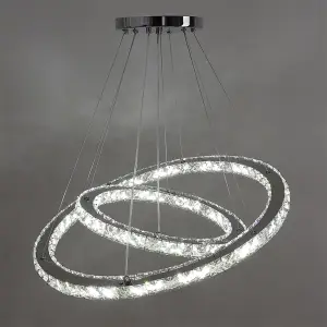 Modern 2 Tier Circular Adjustable Crystal Ceiling Mount LED Pendant Light 60cm Cool White