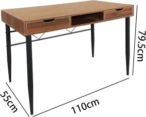 MDA Designs Kenora Home Office Study Ergonomic Desk Table Workstation with Drawers Walnut Black