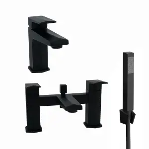 ENKI Milly Matte Black Hexagonal Solid Brass Bathroom Mixer Tap Pack BBT0200