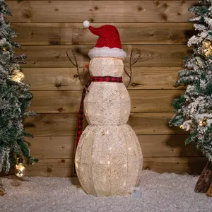 95cm Battery Operated Light up Christmas Snowman in Santa Hat with Warm White LEDs