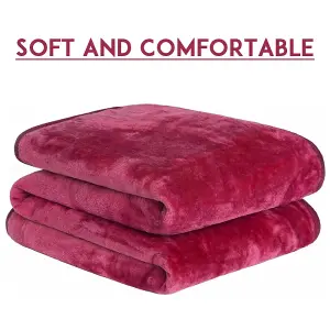 Faux Fur Mink Throw Luxury Super Soft Plain Bed Sofa Settee Throw Blanket- Large - Plum