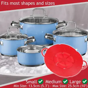 SPARES2GO Pan Lid Spill Stopper Silicone Saucepan Pot Steamer Cover Anti Boiling Overflow Guards (Pack of 3)