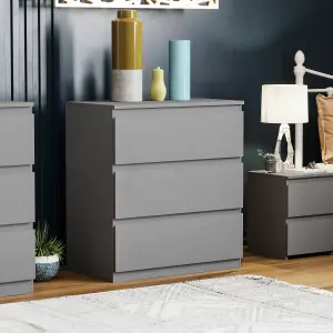 Vida Designs Denver Grey 3 Drawer Chest (H)775mm (W)700mm (D)400mm