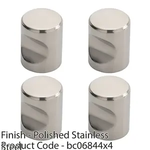 4 PACK - Cylindrical Cupboard Door Knob 16mm Diameter Polished Stainless Steel Handle