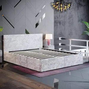 Vida Designs Veronica Silver Velvet 5ft King Size Ottoman Bed Frame, 200 x 150cm