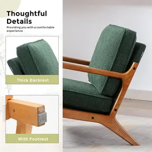 Accent Chair Mid-Century Modern Chair Armchair with Solid Wood Frame for Living Room, Bedroom, Belcony (1, Emerald)