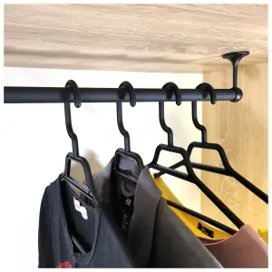 Suspended Round Wardrobe Rail Hanging Tube Pipe 900mm Black Matt Set with End Brackets