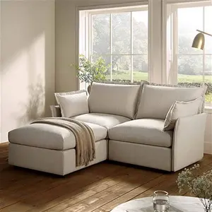 Byron Pillow Edge Beige Fabric Modular Sofa, 2-Seater Chaise - Daals - Sofas