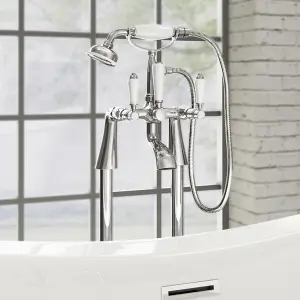 Traditional Henbury Freestanding Bath Shower Mixer in Polished Chrome Finish