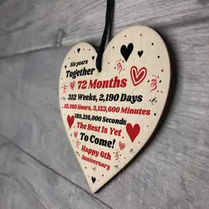 6th Anniversary Gift Husband Wife Wedding Six Years Mr  Mrs Gift Wood Heart