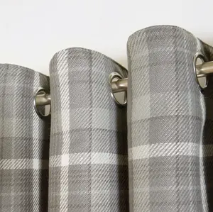 Woven Check Print Pair of Curtains, Charcoal - 46 x 72