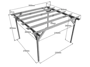 Chamfered Wooden Garden Pergola Kit, 3m x 3.6m (Natural finish)