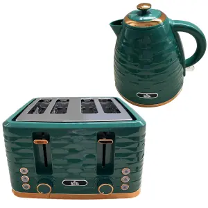 HOMCOM 1.7L Kettle and Toaster Set with Defrost Reheat and Crumb Tray Green