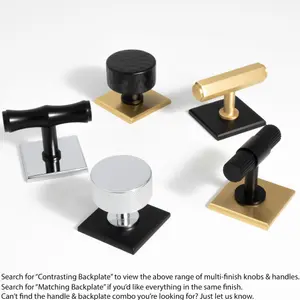 2 PACK - Cabinet Door Knob & Contrasting Backplate Set - Knurled Kitchen Pull - Matt Black & Satin Brass