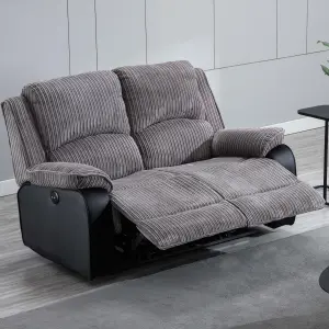 Postana Electric High Back Jumbo Cord Fabric Recliner 2 Seater Sofa (Grey)