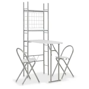 Berkfield 3 Piece Folding Dining Set with Storage Rack MDF and Steel White