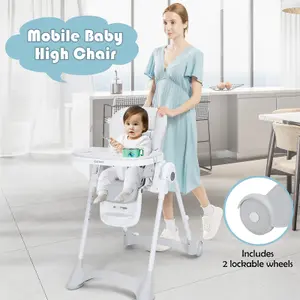 Costway Adjustable Baby High Chair Foldable Reclining Infant Highchair Removable Trays