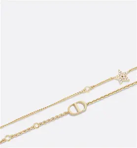 DIOR Petit CD Double Necklace Gold-Finish Metal And White Crystals - Women