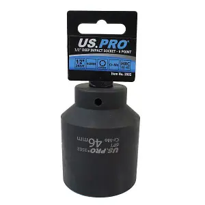 US PRO Tools 46mm 1/2" dr 6 Point Deep Impact Socket 79mm Long 3502