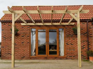 Lean to wooden garden pergola kit - Chamfered design wall mounted gazebo, 2.4m x 4.8m (Natural finish)