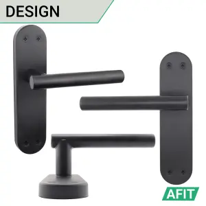 AFIT Matt Black Door Handle Latch Set - 6 Pairs of Internal T-Bar Handles with Hinges (76mm) & Latches (64mm) - Olvera Range