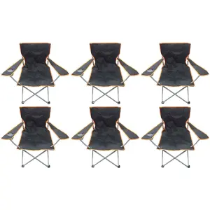 6 Black & Orange Lightweight Folding Camping Beach Captains Chairs