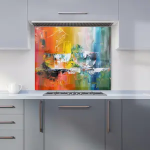 Impressionist's Palette: Colorful Abstraction Premium Glass Kitchen Splashback W600mm x H600mm