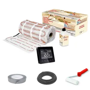 BeWarm - Electric Underfloor Heating 150w Sticky Mat Kit - 13m2 - With Black Thermostat