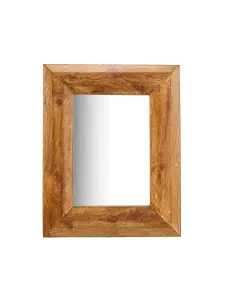 Elm Home And Garden Solid Mango Wood Wall Mirror Dark Oak Finish Fully Assembled 40cm Wide x 50cm High x 2cm Deep