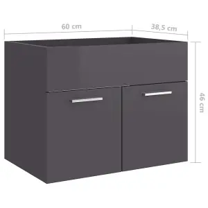 Berkfield Sink Cabinet High Gloss Grey 60x38.5x46 cm Engineered Wood