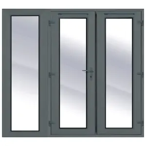 Clear Glazed Grey uPVC French Door setwith3panes , (H)2090mm (W)1790mm External