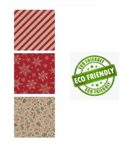 3 Recyclable Christmas Wrapping Paper Kraft Brown 3M 70cm Snowflake Holly Stripe