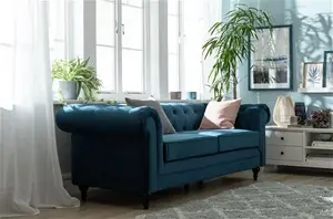 Habitat Chesterfield Velvet 3 Seater Sofa - Blue