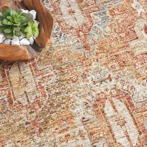 Rust Traditional Bordered Geometric Easy to clean Rug for Dining Room Bed Room and Living Room-282cm X 383cm