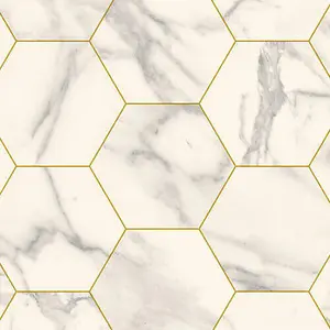 Marble Hexagon Gold Vinyl Flooring 2m x 2m (4m2)