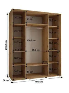 Elegant White Cannes VII Sliding Wardrobe H2050mm W1900mm D600mm with Custom Black Steel Handles