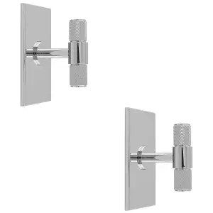 2 PACK - Knurled T Bar Cabinet Door Knob & Matching Backplate - Polished Chrome 76 x 40mm