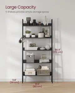 VASAGLE Narrow Ladder Shelf, 5-Tier Vertical Bookcase, Space-Saving Organizer for Versatile Spaces, Ebony Black and Ink Black