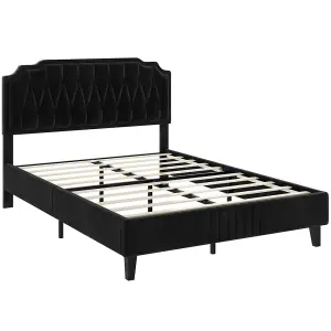 Yaheetech Black 4ft6 Double Upholstered Bed Frame with Button-Tufted Adjustable Headboard and Wooden Slat Support