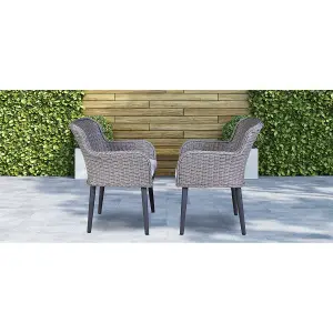 Dellonda Buxton Rattan Wicker Outdoor Dining Armchair & Cushions, Set of 2, Grey