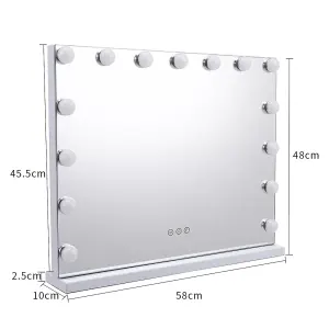 Hollywood Vanity Mirror Wall Mounted or Freestanding Lighted Makeup Mirror Dimmable Dresser Mirror with Touch Control 58 x 48cm