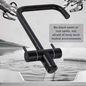 Kitchen Sink Mixer Tap 360 Swivel Spout Monobloc Mixers Faucet Single Lever Rectangle Taps with Aerator Matte Black