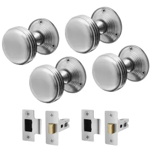 AFIT Lined Door Knob Set Satin Chrome - 2 Pairs of Mortice Knobs (55mm) & Latch (76mm) for Internal Doors