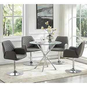 Criss Cross Glass Dining Table With 4 Bucketeer Grey Chairs